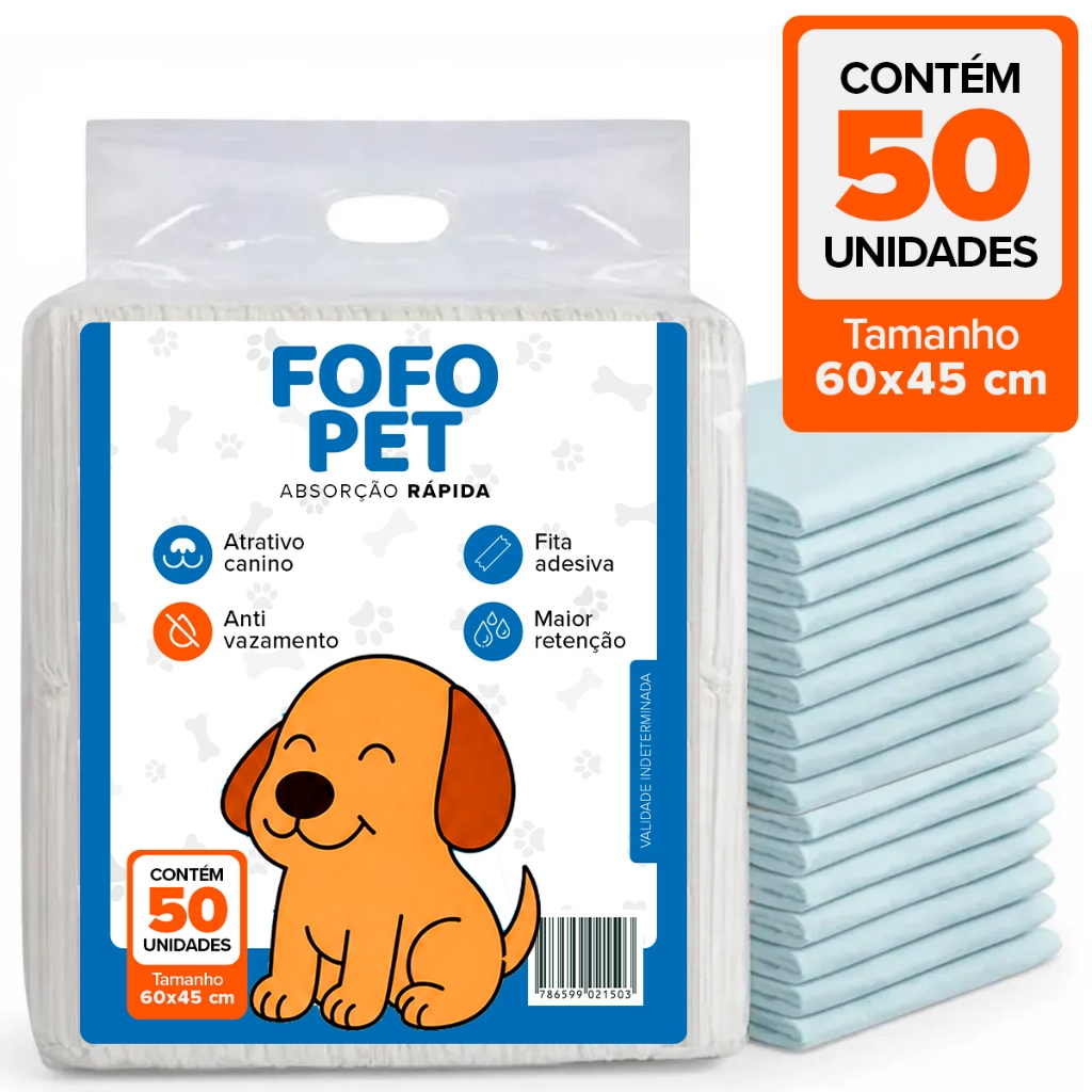 Tapete Higiênico para Cães 60x45 com 50 Unidades Cachorro Pet Porte Pequeno Médio Grande