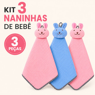 Kit 3 Naninha para Bebê Coelhinho Toalhinha Infantil Macia Paninho de Conforto Menino Menina Enxoval