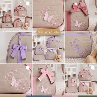 Kit Bolsa Maternidade 5 Peças Luxo Bebê Menina Borboleta Mala Enxoval Completa Luender Baby