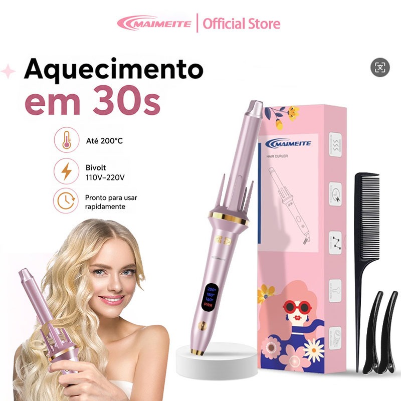 Imagem MAIMEITE Modelador De Cachos Giro Automático25mm Profissional Bivolt Revestimento Cerâmico Painel LED Aquecimento Rápido
