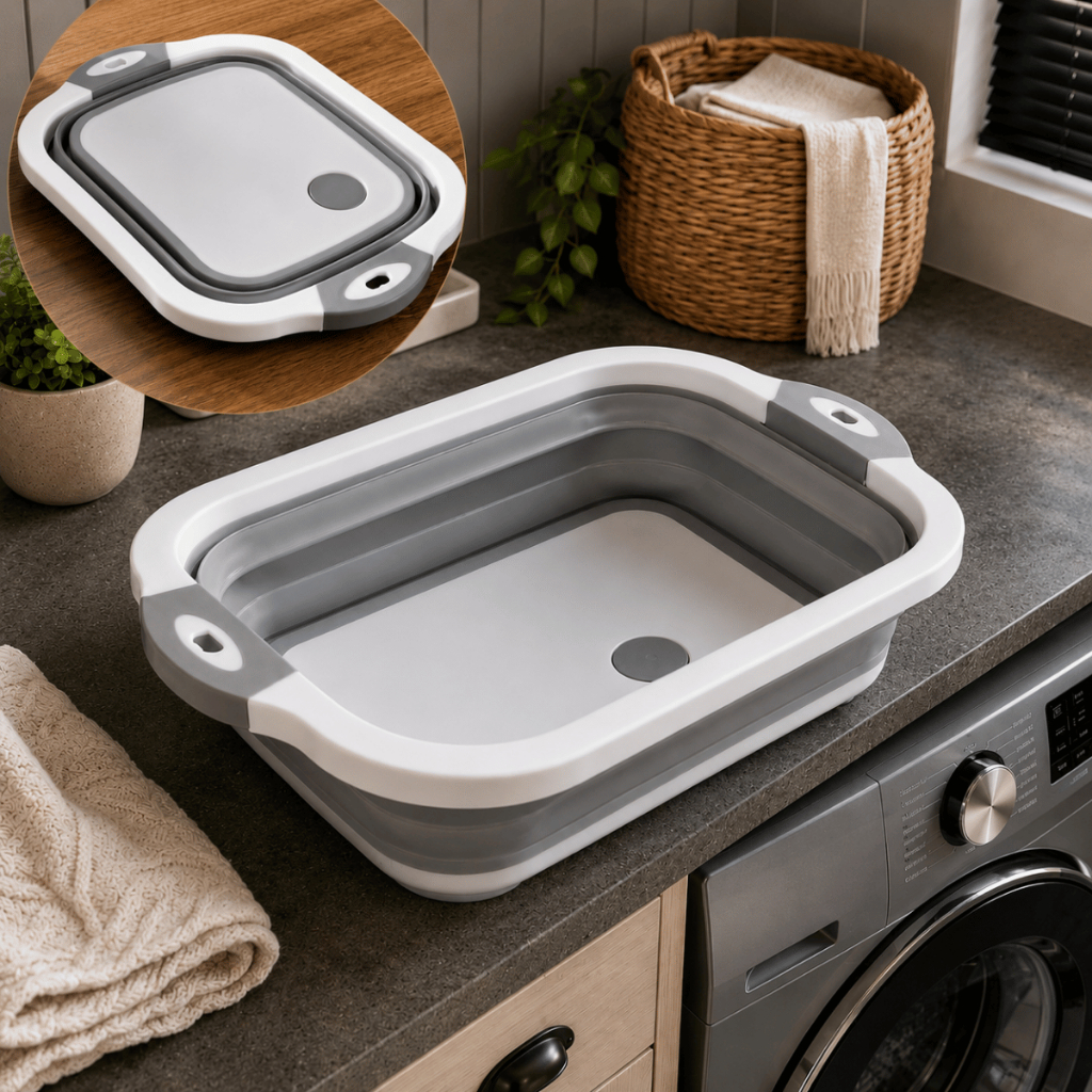 Bacia RETRATIL 2 em 1 Plastica Dobravel Escorredor VIRA TABUA Cozinha Pia Camping