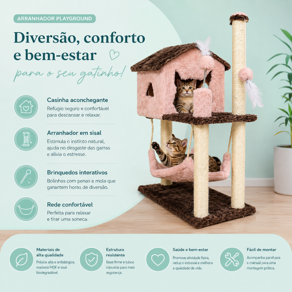 Casa para Gatos com Rede e 2 brinquedos - MIUPET