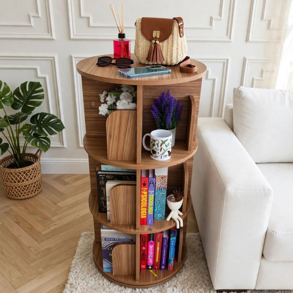 Estante Prateleira Giratória Organizador Livro Brinquedo Decoração e Infantil em MDF 1m