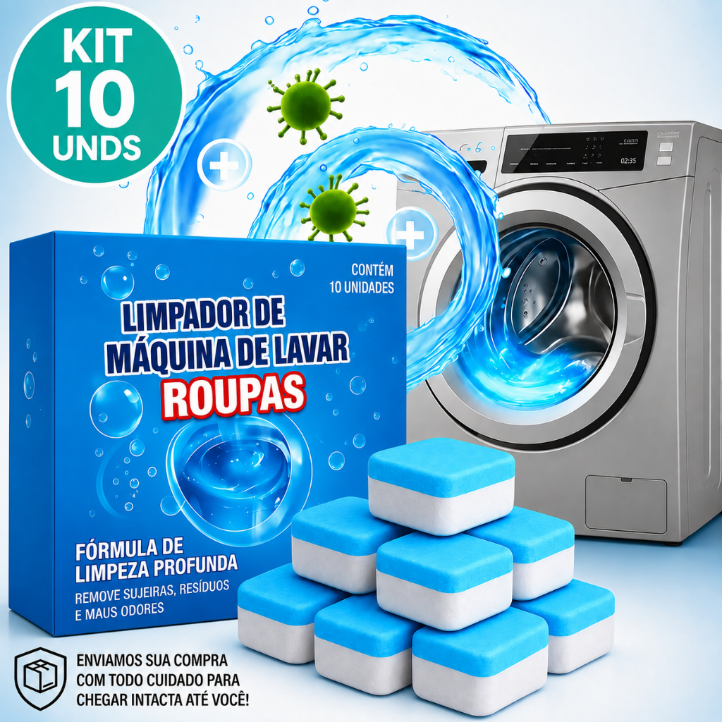 Kit 10 Pastilha Limpeza de maquina de lavar Efervescentes | Envio Com Cuidado