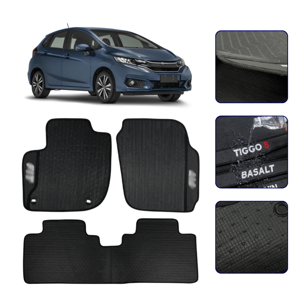 Jogo de Tapete Emborrachado Compatível com New Fit 2015 16 17 18 19 20 2021 Kit Automotivo