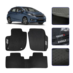 Jogo de Tapete Emborrachado Compatível com New Fit 2015 16 17 18 19 20 2021 Kit Automotivo