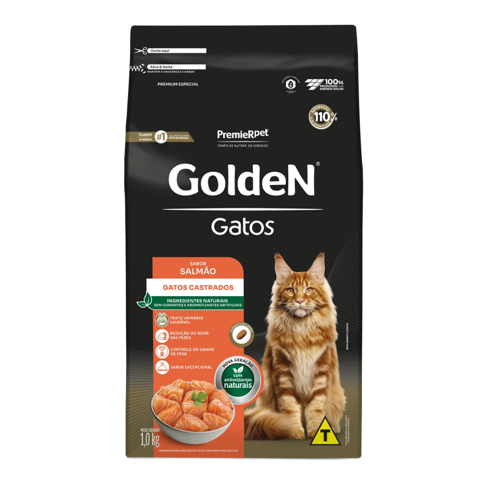 Ração pra Gatos Castrados sabor Salmão 1kg Golden