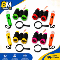 Kit Detetive Binóculos + Lanterna + Lupa infantil Colorido Lembrancinha Festa