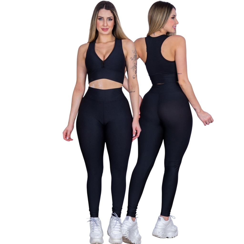 Conjunto Suplex Feminino Legging com Top Nadador Cintura Alta Fitness Academia