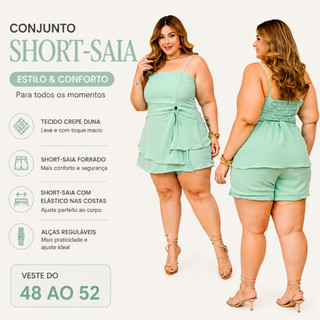 Conjunto Plus Size Elegante de Short Saia Crepe Duna Forrado
