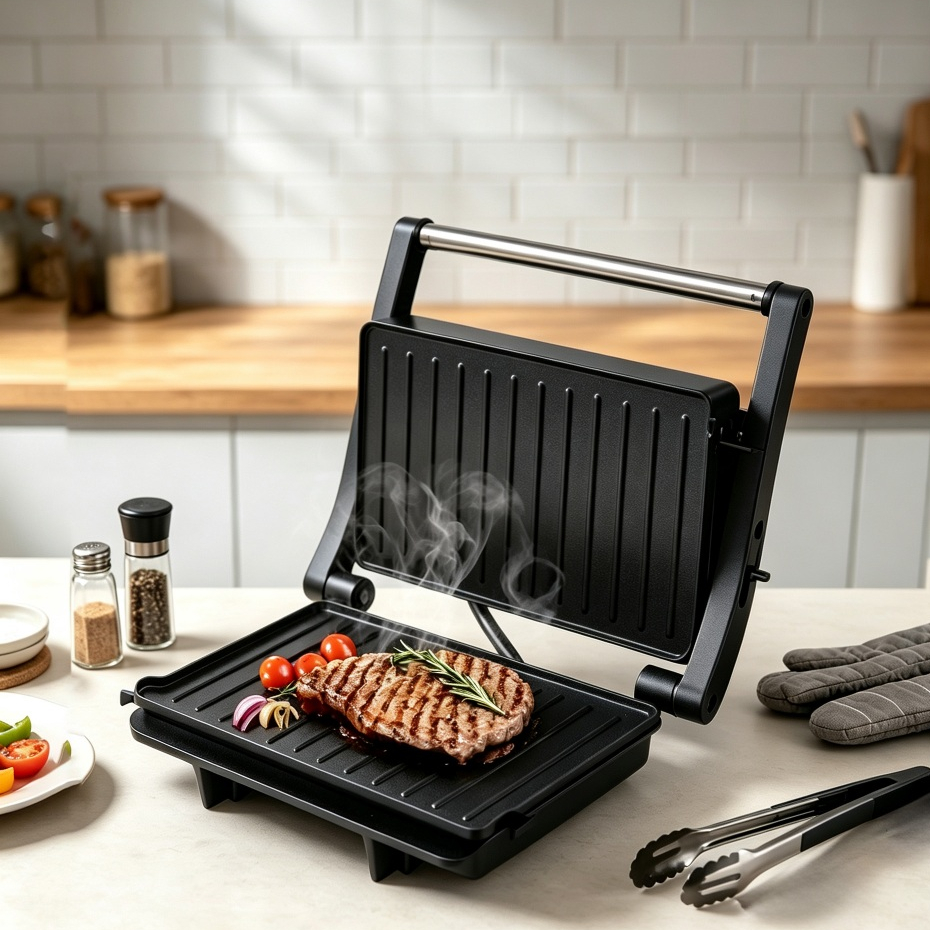 Grill e Sanduicheira Elétrico 2 em 1 Prensa Dupla Antiaderente 1000W 110V/220V Multiuso para Bifes