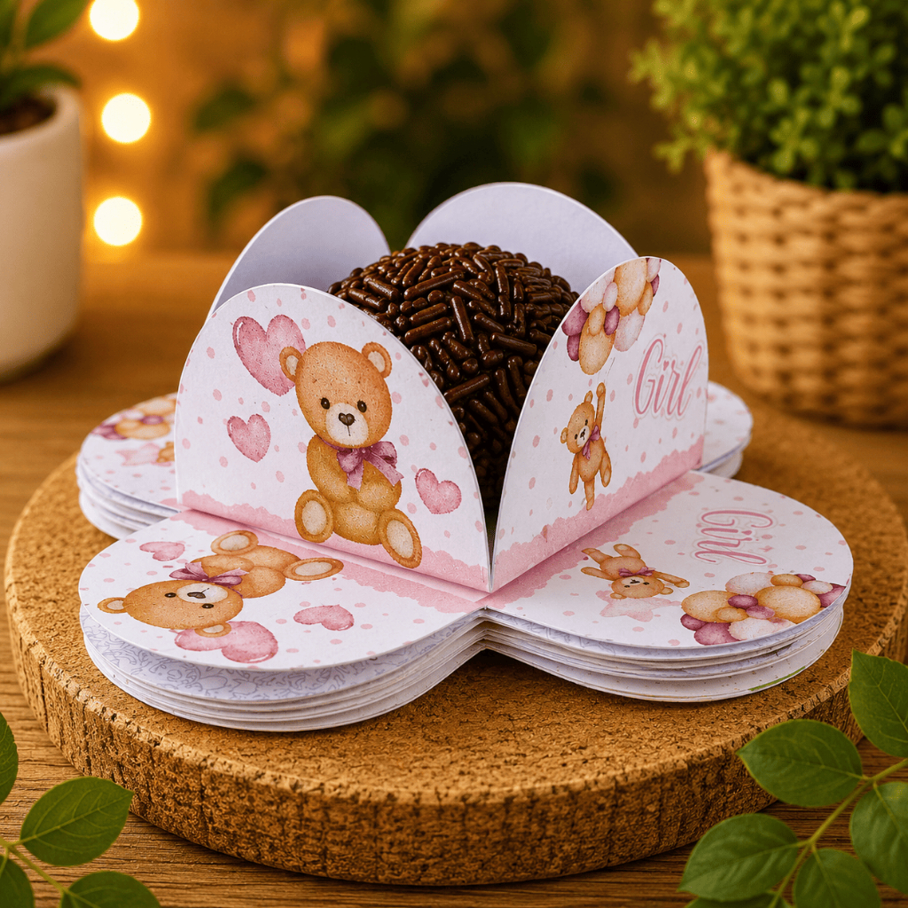Forminhas de Doces Personalizada Ursinha Rosa em Pétalas para Brigadeiro - Festa - Aniversário - Lembrancinha