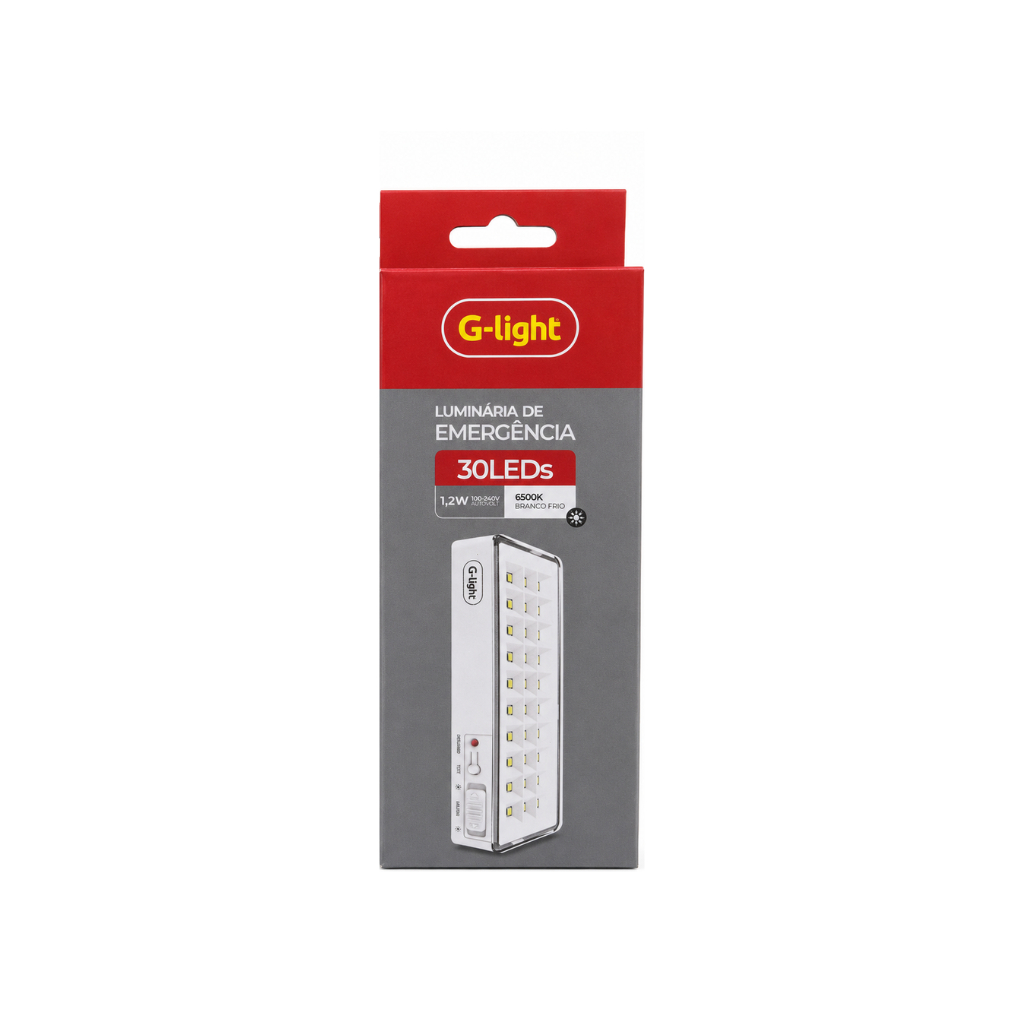 Luminária de Emergência C/ Plug 30 LEDS 1 W 6500K Bateria de Litio Bivolt Recarregável G-light