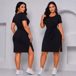 Vestido envio Rapido Midi com Laço e fenda lateral básico