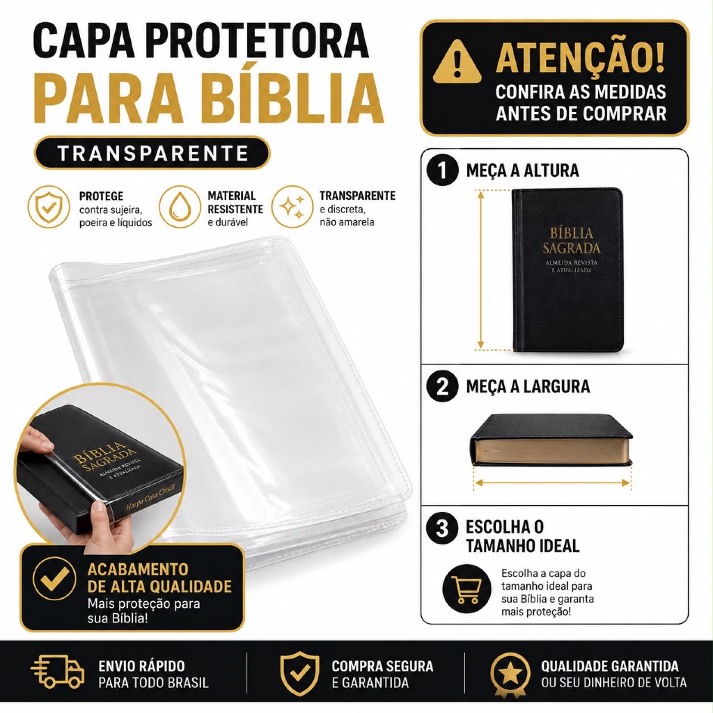 capa para bíblia revista e livros transparente n°10 tamanho 33 X 22 cm