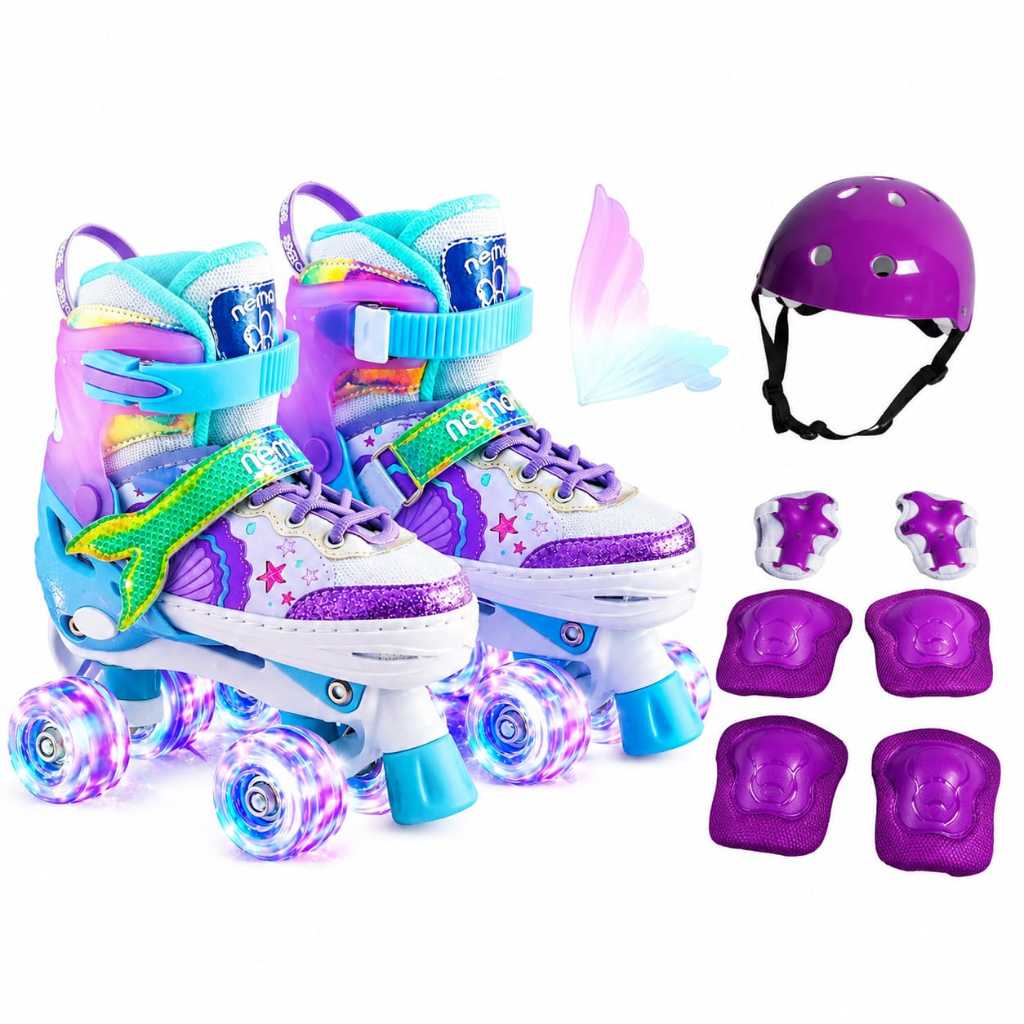 Patins Quad Sereia + Kit Proteção Tam./ajustável Roxo