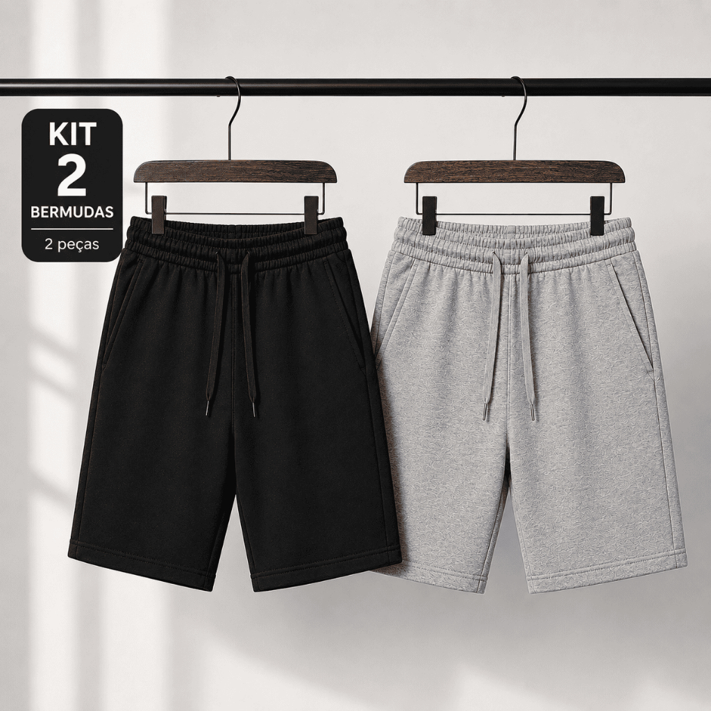 Kit 2 Bermudas Masculinas Moletom Academia Dia a Dia com Bolsos