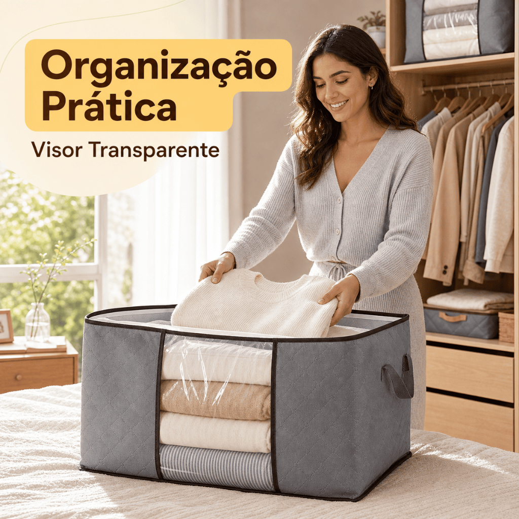 Caixa Saco Organizador Cobertor Casaco Guarda Roupa Ecológico Anti-Poeira Umidade Insetos Multiuso