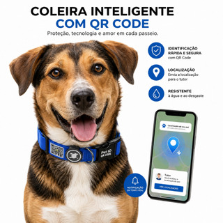 Coleira para cachorro com identificação inteligente QR Code