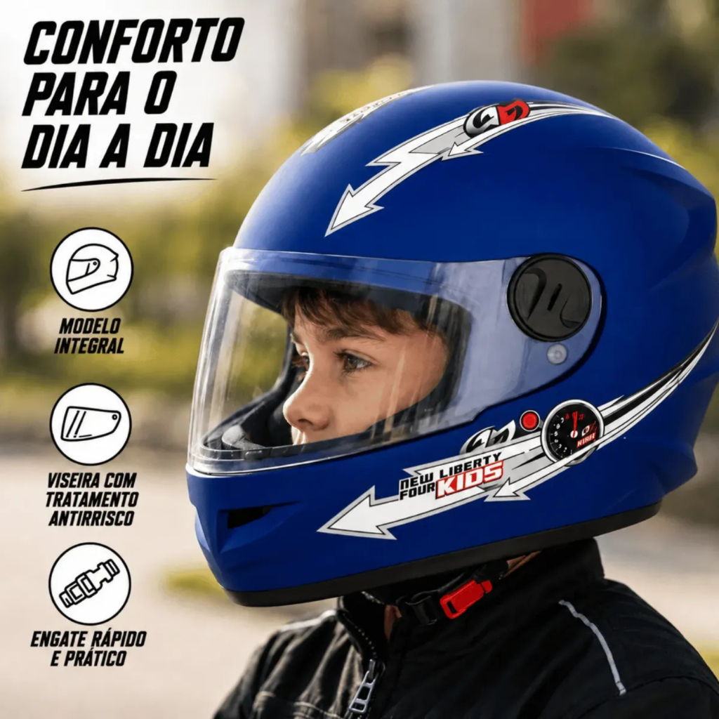 Capacete Infantil Pro Tork Liberty 4 Kids 54 Moto Fechado Segurança Criança Menino Menina Integral Confortável Paint