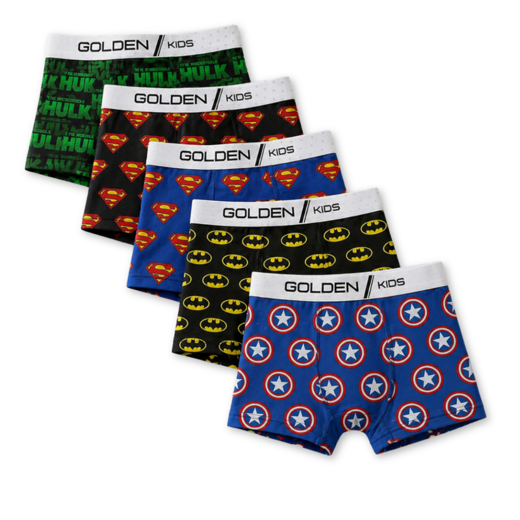 Kit 5 Cuecas Boxer Infantil Juvenil Meninos Microfibra Forro 100% Algodão Estampas Variadas