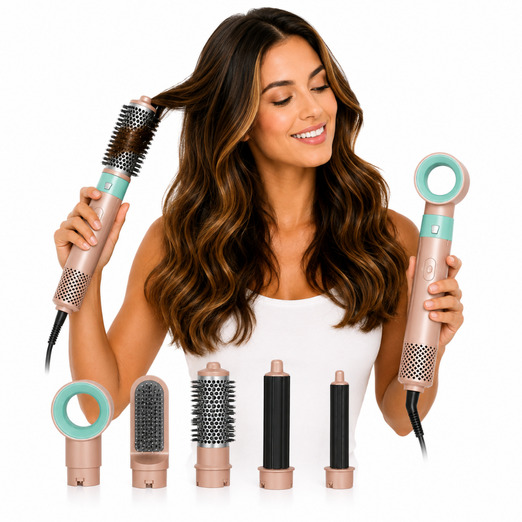 Escova Secadora 5 em 1 Alisadora Modeladora Elétrica Cachos Alisa Seca Volume Ondulado Cabelo Salão Multifuncional
