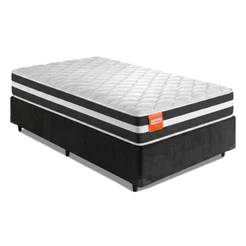 Cama Box Solteiro Colchão Molas Qatar 88x188x60cm Branco / Preto - Suporta até 200Kg