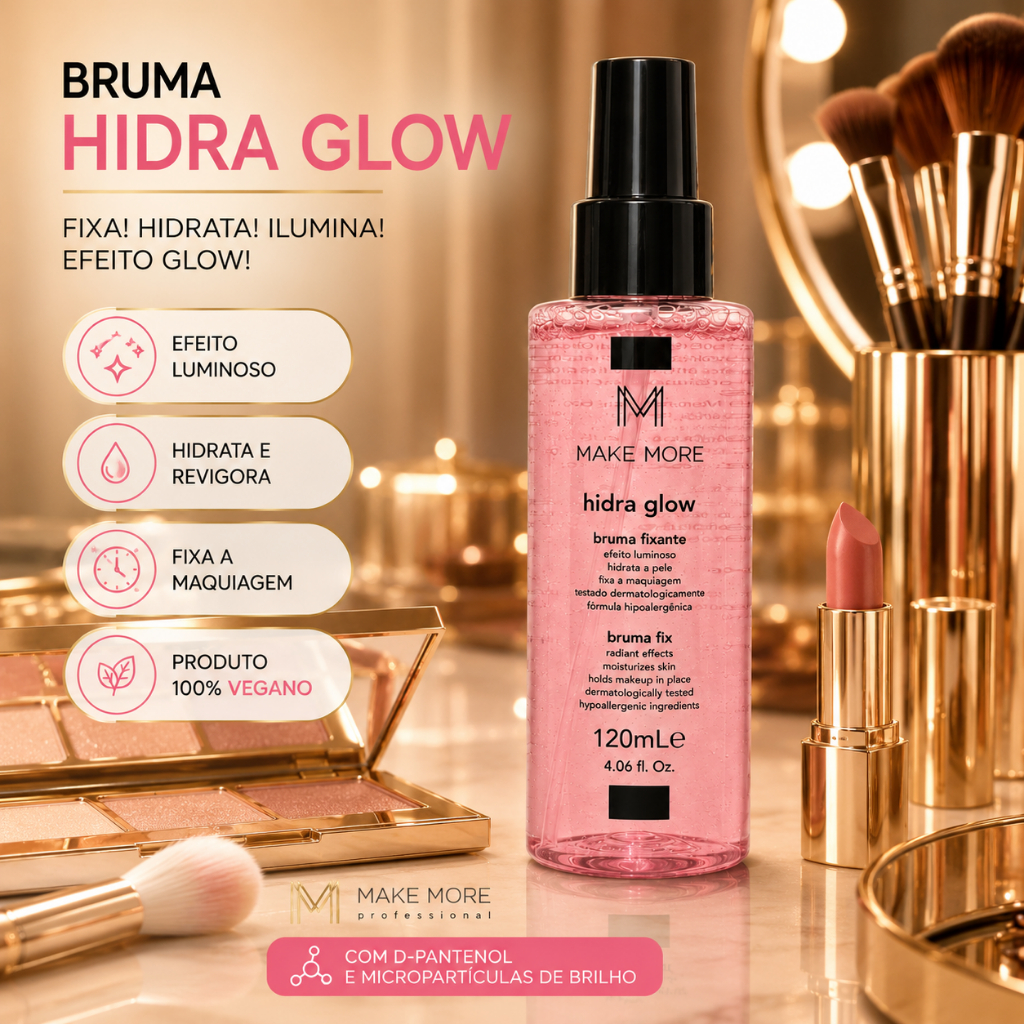 Bruma Iluminadora Hidratante Fixadora de Maquiagem Make More Hidra Glow 120ml