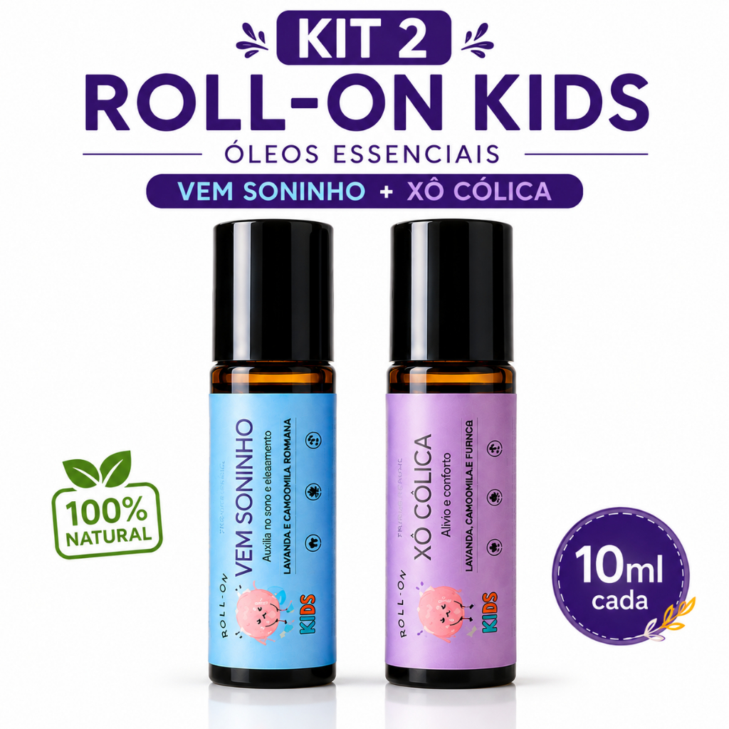 Kit 2 Roll On Infantil Vem Soninho + Xô Cólica Óleos Essenciais Bebê 10ml