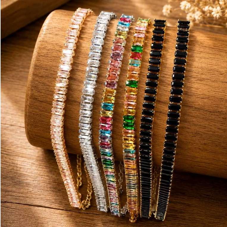 Colar Choker Riviera Feminino Pedras Coloridas Dourado Prata