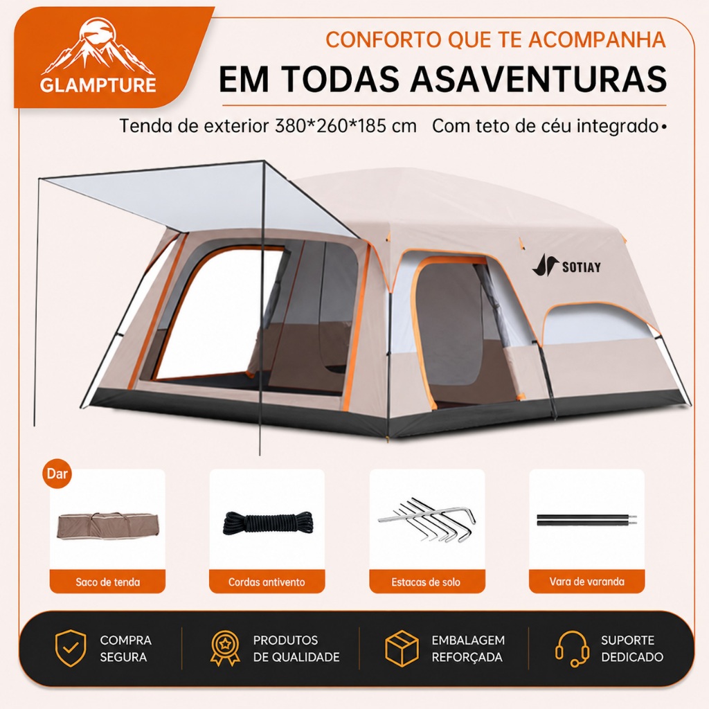 Barraca Camping Acampamento 9-12 Pessoas Grande Família Lux barraca impermeável