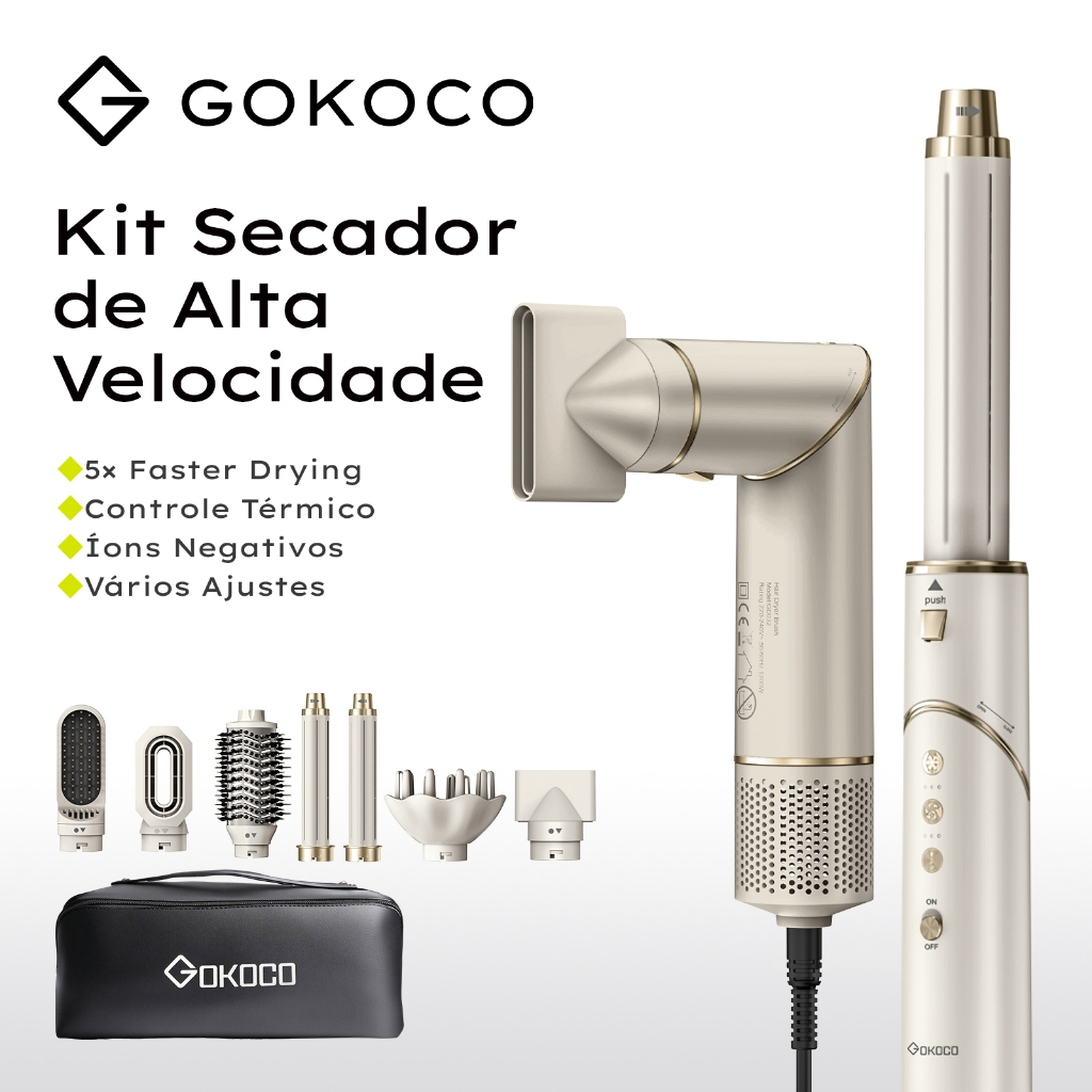GOKOCO Escova Secadora 7 Em 1 GD032 Conjunto De Secador De Cabelo Multifuncional De Alta Velocidade  Para Alisar Enrolar