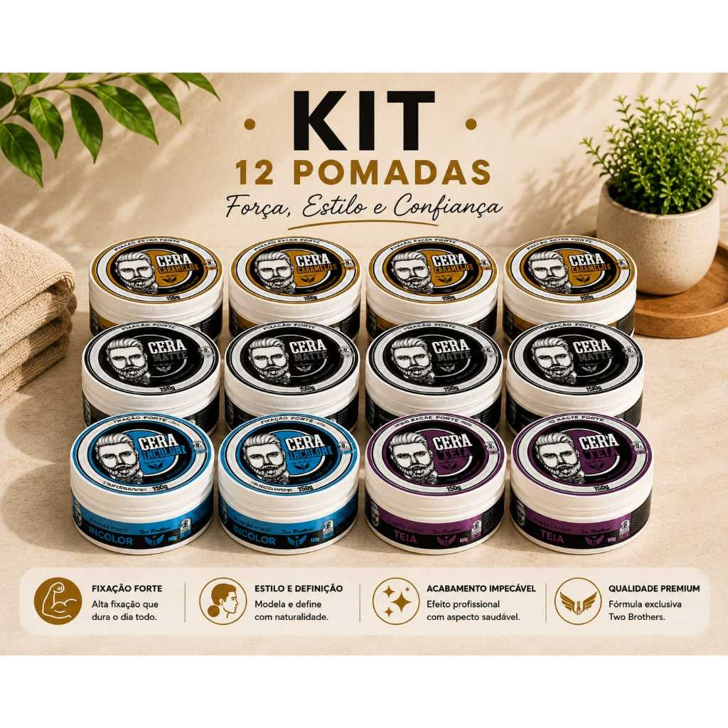 Kit Com 12 Pomadas/Ceras Caramelos Modeladoras  Para Cabelo Two Brothers 150G - ENVIO IMEDIATO