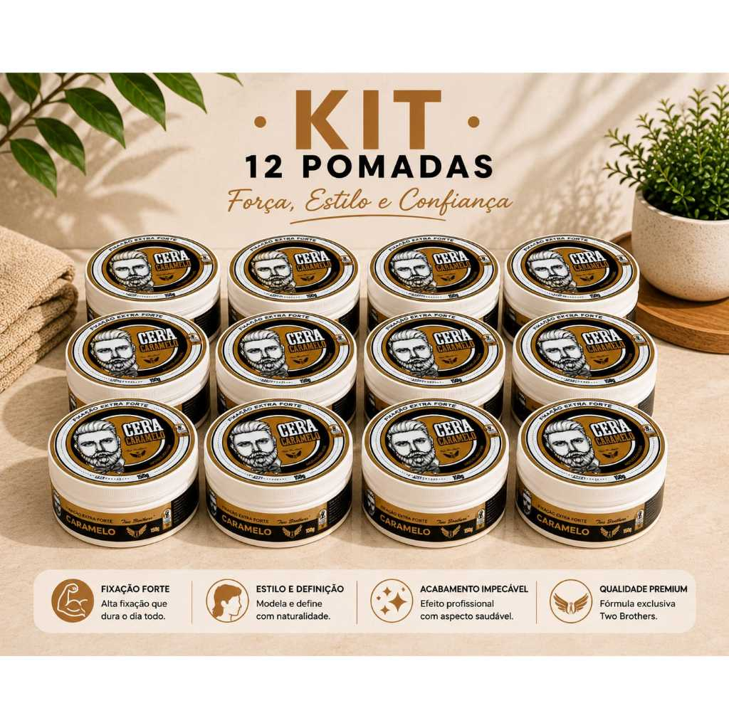 Kit Com 12 Pomadas/Ceras Caramelos Modeladoras  Para Cabelo Two Brothers 150G - ENVIO IMEDIATO