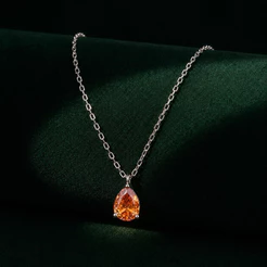 Colar Prata 925 Moissanite Aperol Formato Gota 5,7 mm Brilho Intenso