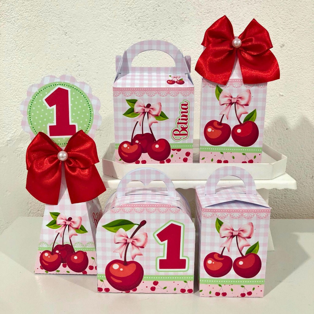 Kit Festa Cerejinha Personalizado Lembrancinha Aniversário Festa Infantil Caixinhas Decoração