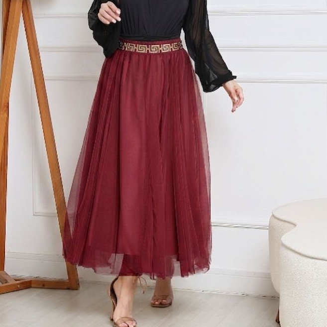 Saia Tule Midi Longa Forrada Moda Verao — imagem 2 de 2