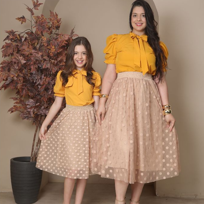 Saia Tule Infantil Bolinha Poa Gode Femenina Moda Evangelica