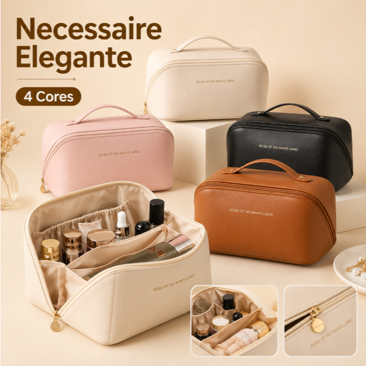 Necessaire Feminina Grande Bolsa Organizadora de Maquiagem Formato Travesseiro com Alça para Viagem e Acessórios