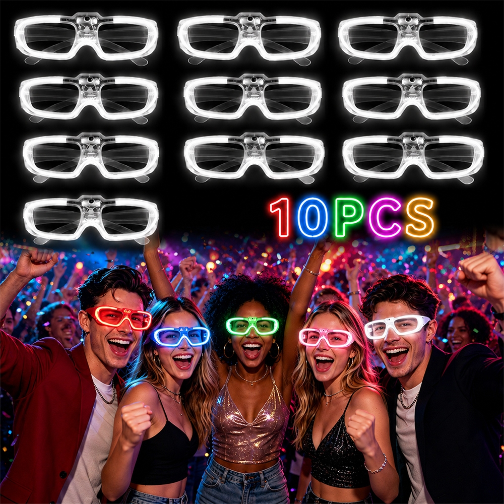Kit 10 pcs Óculos Neon LED Colorido, Óculos Luminoso Para Festa Casamento Balada e Carnaval
