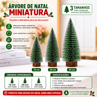 Árvore de Natal Mini Pinheirinho 15/20/25cm Enfeite Natalino com Base de Madeira
