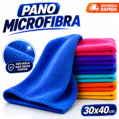 Kit Panos Microfibra 30x40 Alta Absorção Secagem Rápida Multiuso Não Solta Fiapo Limpa Vidro Casa Cozinha Carro Móveis