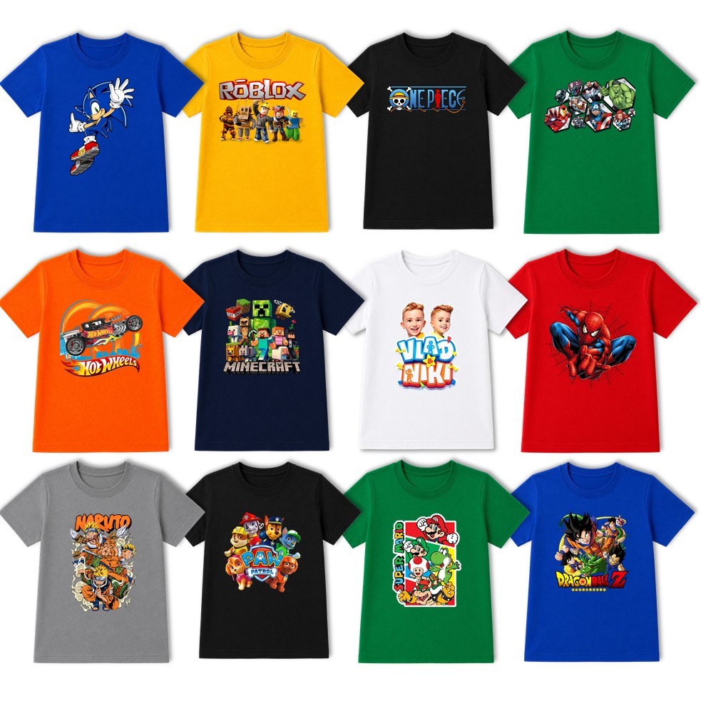 Kit com 5 Camisas Infantil Camisetas Infantil Masculino Menino Sortidas Personagens Herói Jogos Yotuber Desenhos