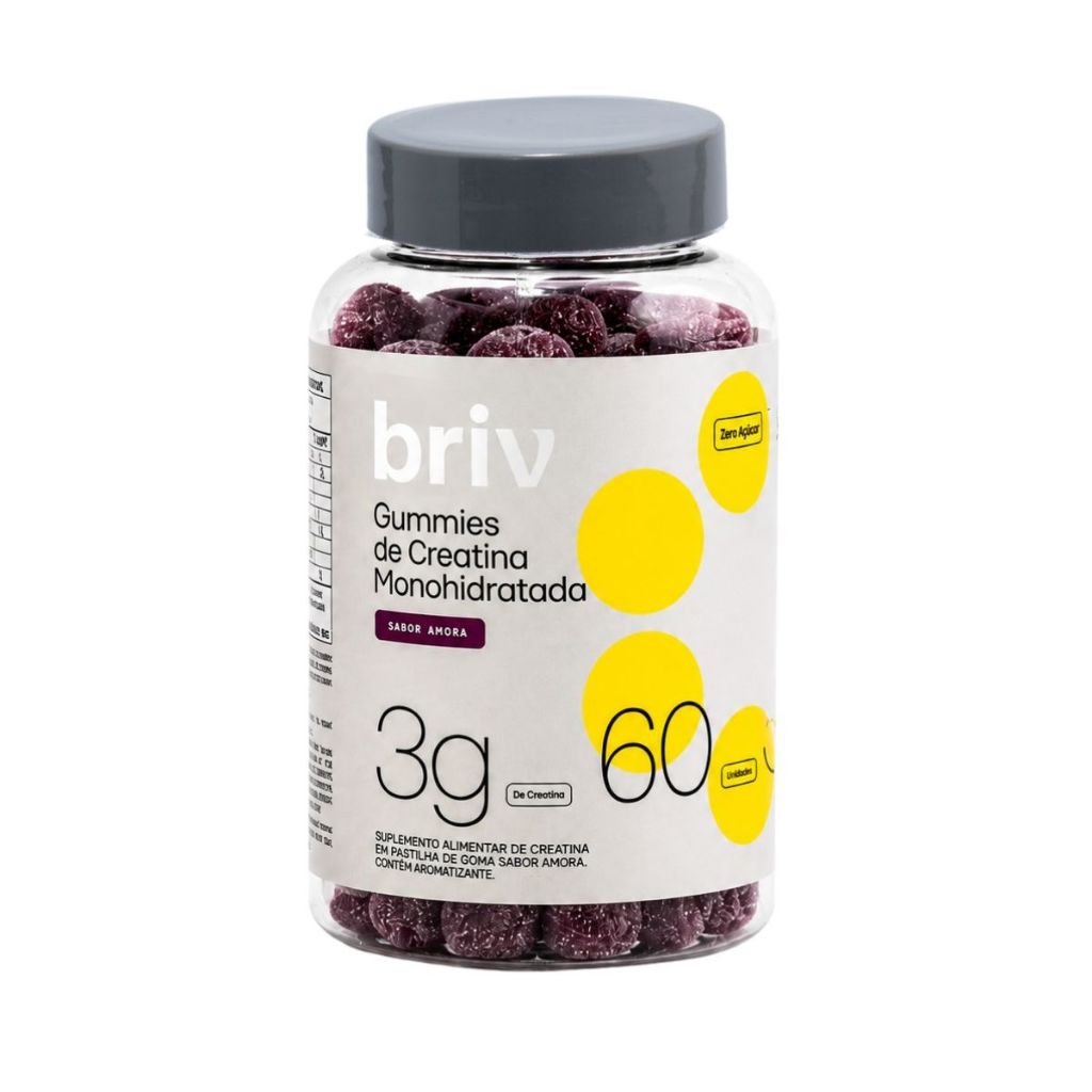 Briv Creatina Monoidratada em Gummies 60 Gomas Suplementação Prática e Refrescante para Sua Rotina de Treinos