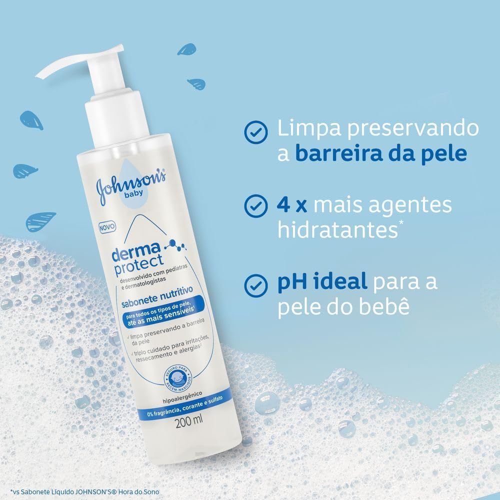 Sabonete Johnson's Baby Derma Protect 200mL - Hidratação e Nutrição para Recém-Nascido