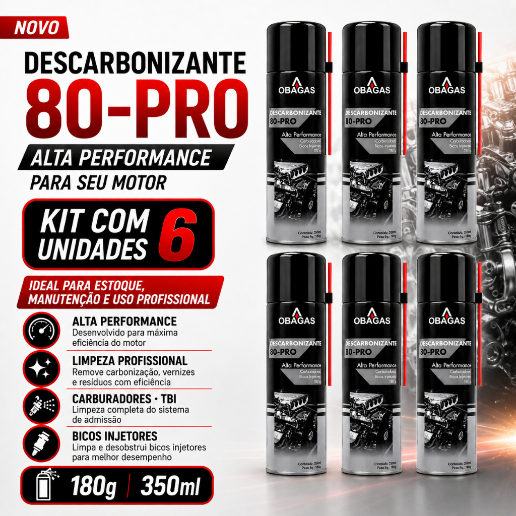 KIT 6 Descarbonizante ObaGas 350ml 180g Carburador Tbi Admissão