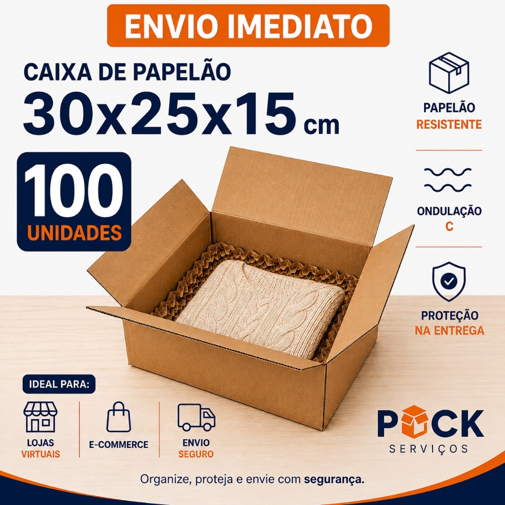 100 Caixas De Papelão Mercado Envios P 30x25x15 cm