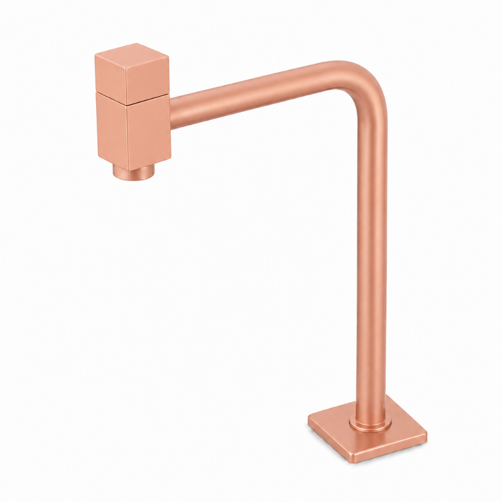 Torneira banheiro metal Lavatorio Cuba alta 90° Rose quadrada