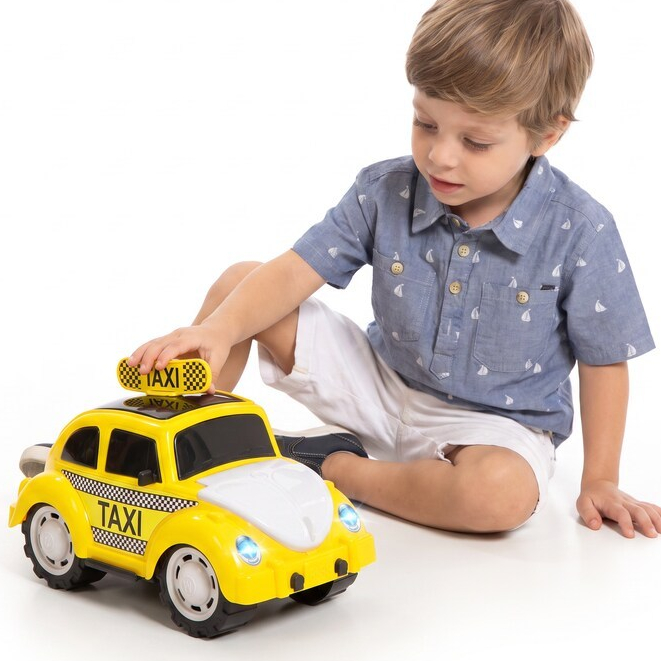 Carrinho Brinquedo Fusca Fuca Taxi Infantil 33cm | Capô Abre/Fecha | Caixa de Presente | QUEEN SHOP