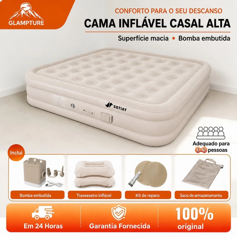 Colchão Inflável Automático Com Bomba Embutida Glampture para Camping